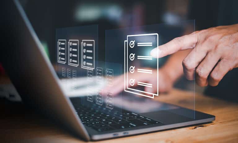 Businessmen review procedures- digital icon